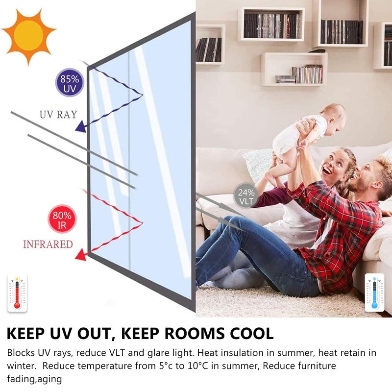 WochiTV One Way Window Film, Window Tint for Home, Heat Control UV Sun Blocking Glass Mirror Tint Non Adhesive Static Cling Reflective Window Privacy Film (Silver 23.6 in x 32.8 Ft) - Image 4